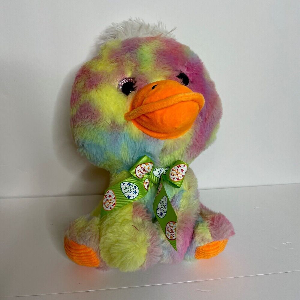Hug & Luv Duck Plush Stuffed Animal Pink Orange Sparkly Pink Eyes Easter 10"
